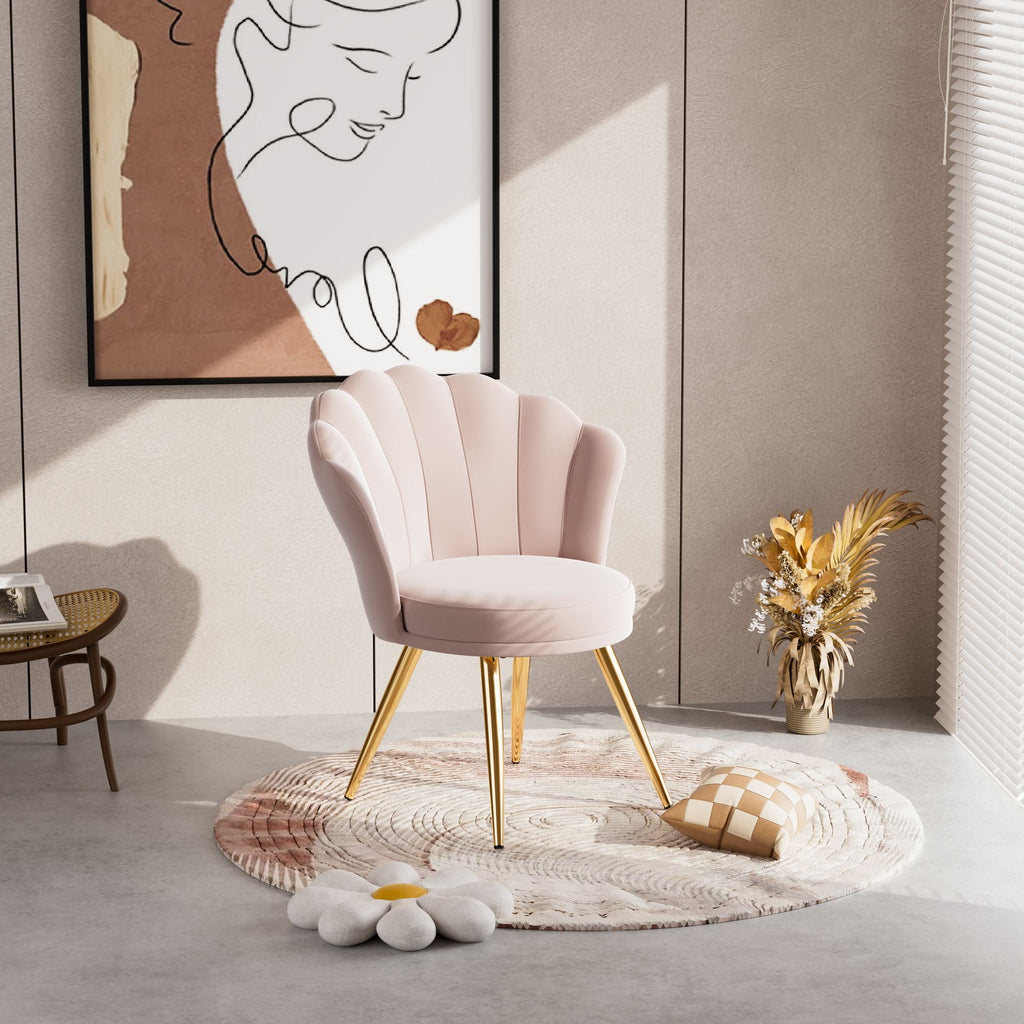 Velvet Accent Chair with Gold Metal Legs, Vanity Chair for Makeup Room, Upholstered Guest Chair for Living Room, Side Chair for Bedroom - Comfortable Living Decor