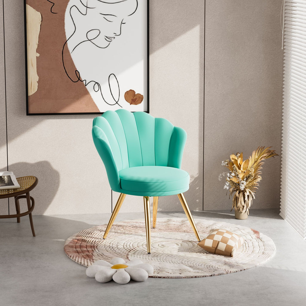 Velvet Accent Chair with Gold Metal Legs, Vanity Chair for Makeup Room, Upholstered Guest Chair for Living Room, Side Chair for Bedroom - Comfortable Living Decor