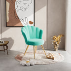 Velvet Accent Chair with Gold Metal Legs, Vanity Chair for Makeup Room, Upholstered Guest Chair for Living Room, Side Chair for Bedroom - Comfortable Living Decor