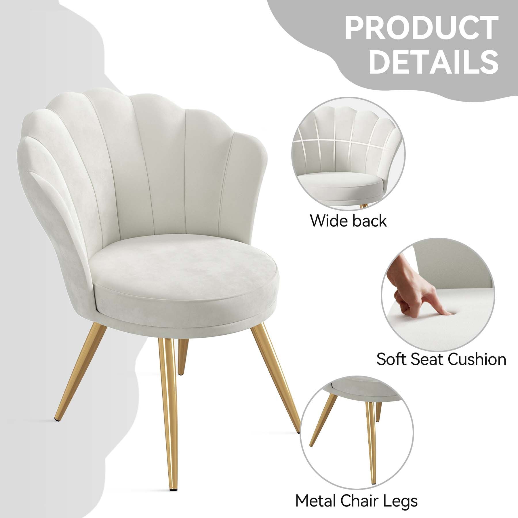 Velvet Accent Chair with Gold Metal Legs, Vanity Chair for Makeup Room, Upholstered Guest Chair for Living Room, Side Chair for Bedroom - Comfortable Living Decor
