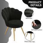 Velvet Accent Chair with Gold Metal Legs, Vanity Chair for Makeup Room, Upholstered Guest Chair for Living Room, Side Chair for Bedroom - Comfortable Living Decor