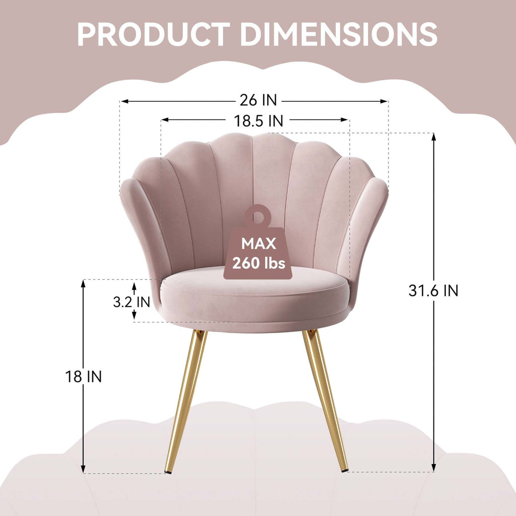 Velvet Accent Chair with Gold Metal Legs, Vanity Chair for Makeup Room, Upholstered Guest Chair for Living Room, Side Chair for Bedroom - Comfortable Living Decor
