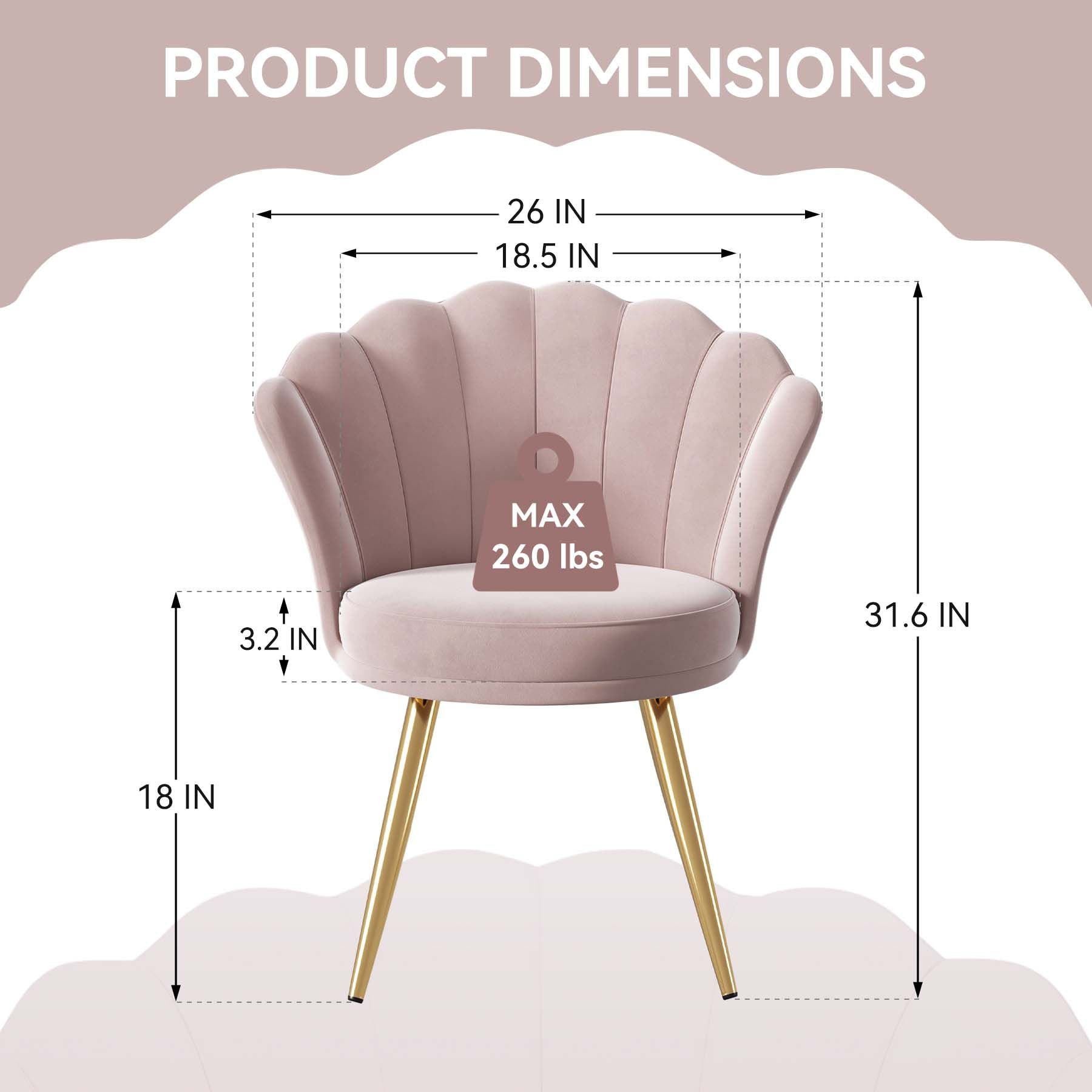Velvet Accent Chair with Gold Metal Legs, Vanity Chair for Makeup Room, Upholstered Guest Chair for Living Room, Side Chair for Bedroom - Comfortable Living Decor