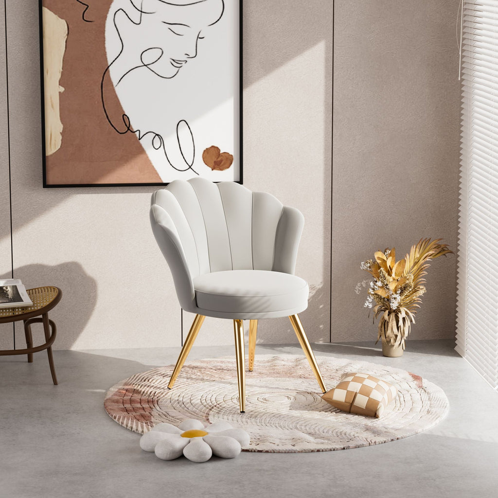 Velvet Accent Chair with Gold Metal Legs, Vanity Chair for Makeup Room, Upholstered Guest Chair for Living Room, Side Chair for Bedroom - Comfortable Living Decor