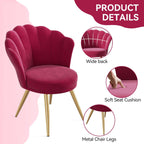 Velvet Accent Chair with Gold Metal Legs, Vanity Chair for Makeup Room, Upholstered Guest Chair for Living Room, Side Chair for Bedroom - Comfortable Living Decor