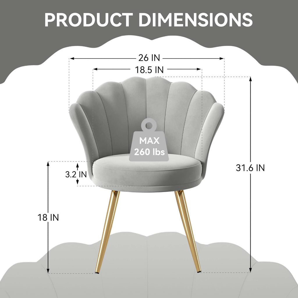Velvet Accent Chair with Gold Metal Legs, Vanity Chair for Makeup Room, Upholstered Guest Chair for Living Room, Side Chair for Bedroom - Comfortable Living Decor