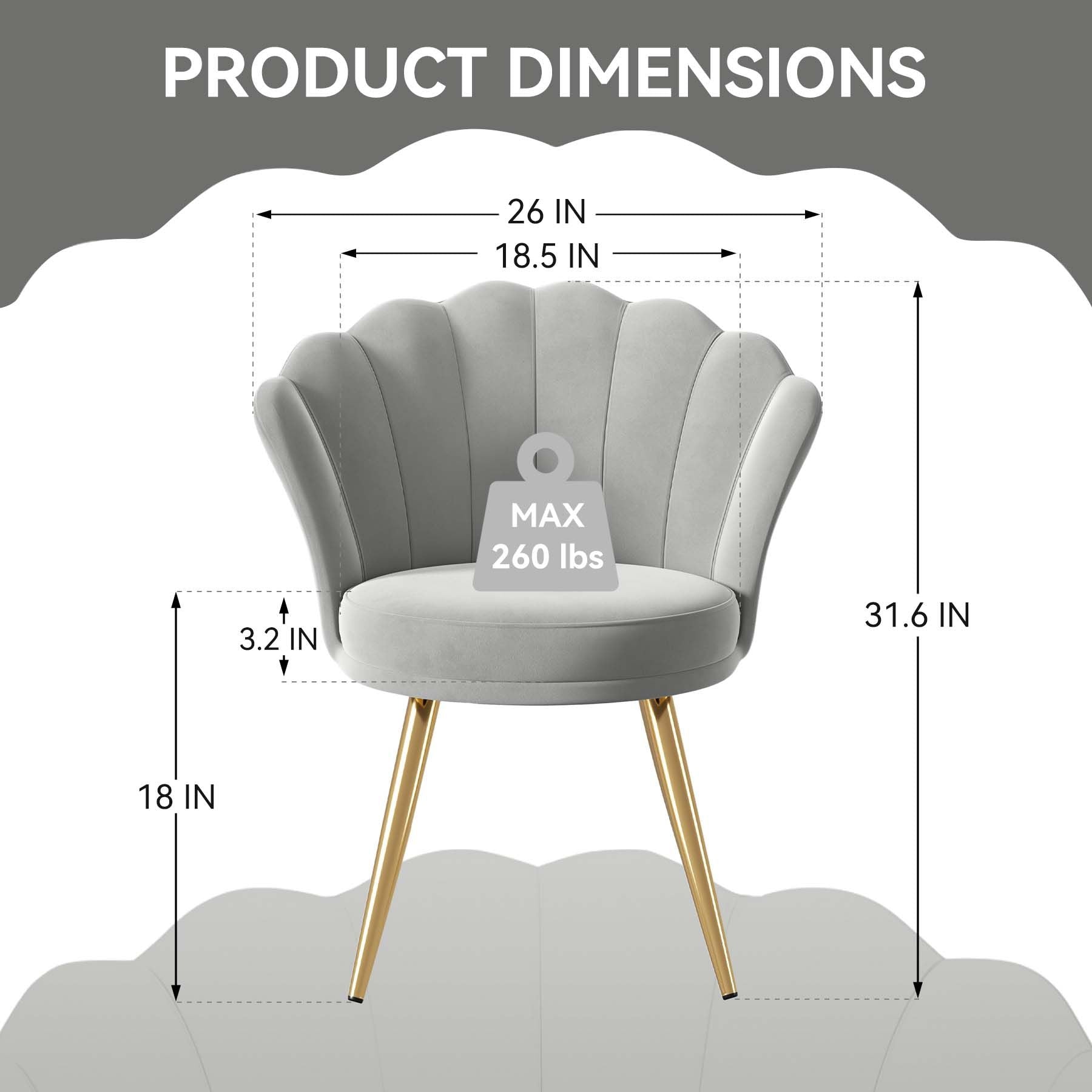 Velvet Accent Chair with Gold Metal Legs, Vanity Chair for Makeup Room, Upholstered Guest Chair for Living Room, Side Chair for Bedroom - Comfortable Living Decor