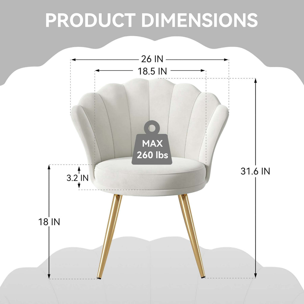 Velvet Accent Chair with Gold Metal Legs, Vanity Chair for Makeup Room, Upholstered Guest Chair for Living Room, Side Chair for Bedroom - Comfortable Living Decor