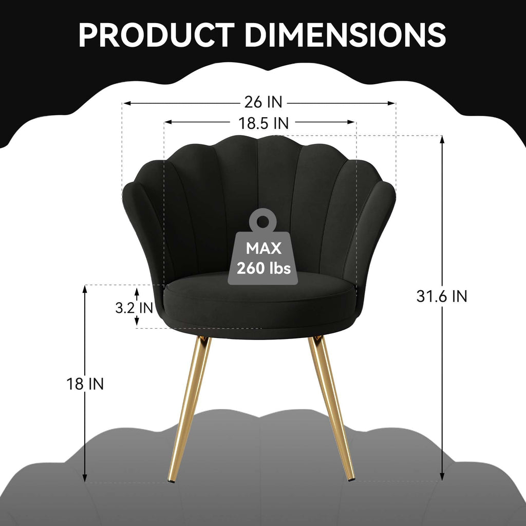 Velvet Accent Chair with Gold Metal Legs, Vanity Chair for Makeup Room, Upholstered Guest Chair for Living Room, Side Chair for Bedroom - Comfortable Living Decor