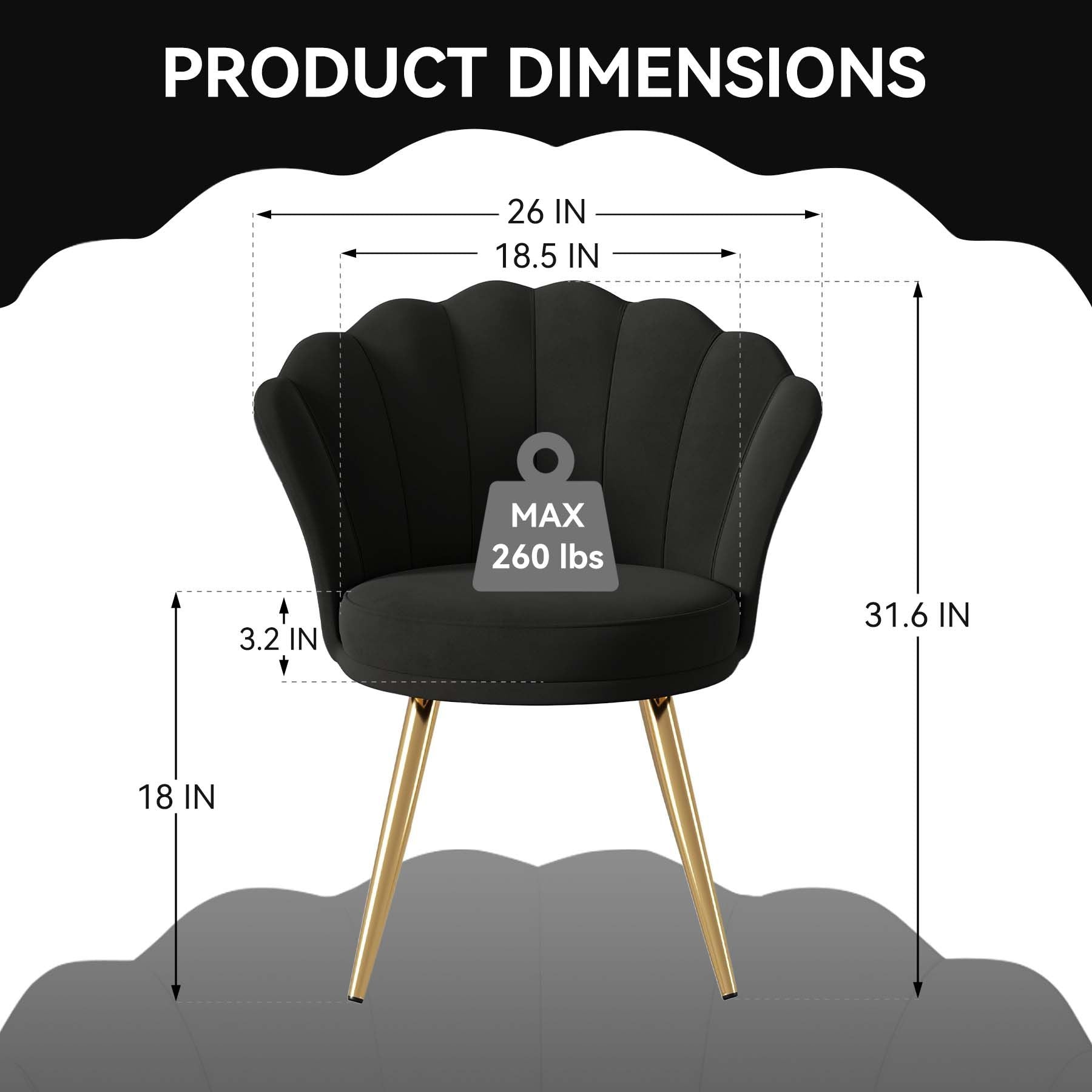 Velvet Accent Chair with Gold Metal Legs, Vanity Chair for Makeup Room, Upholstered Guest Chair for Living Room, Side Chair for Bedroom - Comfortable Living Decor