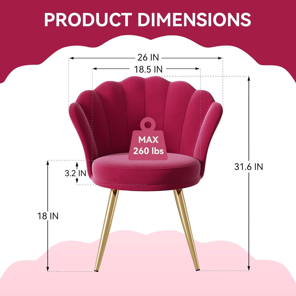 Velvet Accent Chair with Gold Metal Legs, Vanity Chair for Makeup Room, Upholstered Guest Chair for Living Room, Side Chair for Bedroom - Comfortable Living Decor