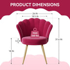 Velvet Accent Chair with Gold Metal Legs, Vanity Chair for Makeup Room, Upholstered Guest Chair for Living Room, Side Chair for Bedroom - Comfortable Living Decor