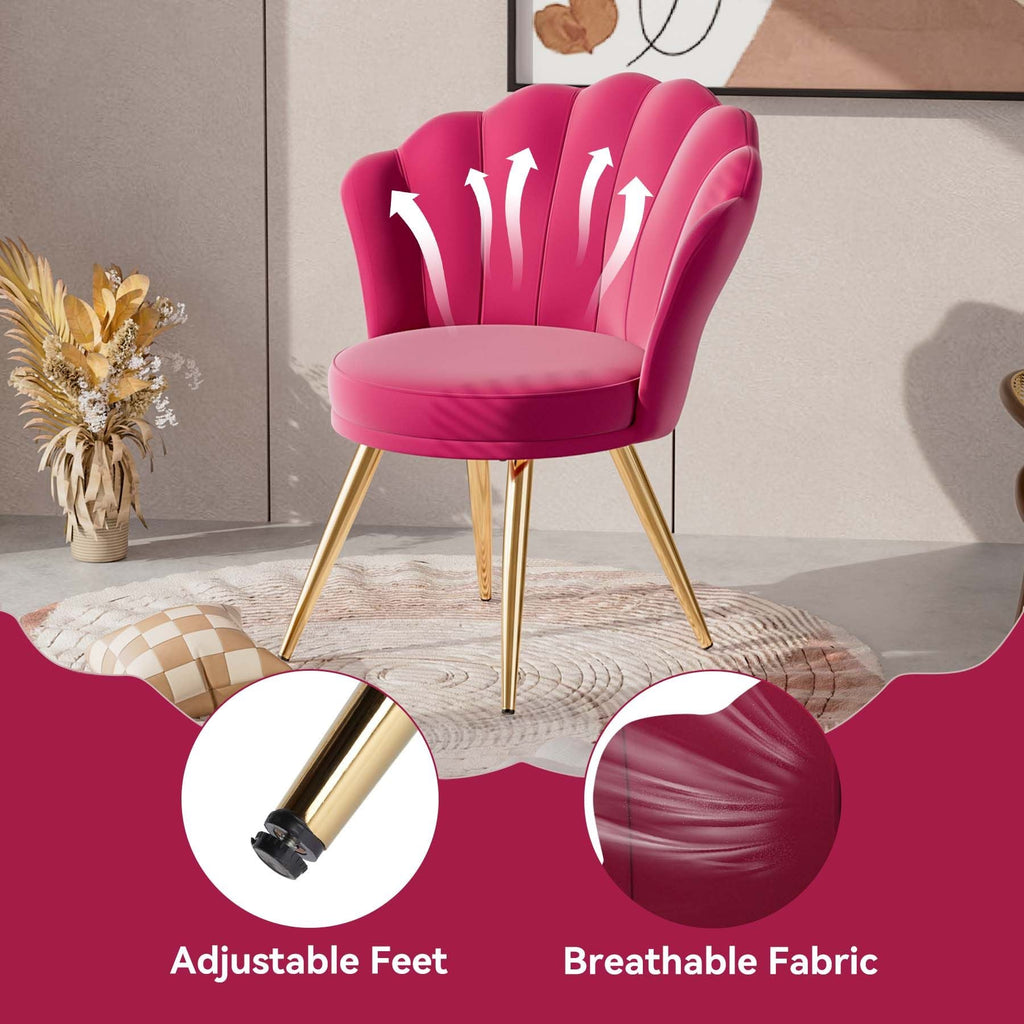 Velvet Accent Chair with Gold Metal Legs, Vanity Chair for Makeup Room, Upholstered Guest Chair for Living Room, Side Chair for Bedroom - Comfortable Living Decor