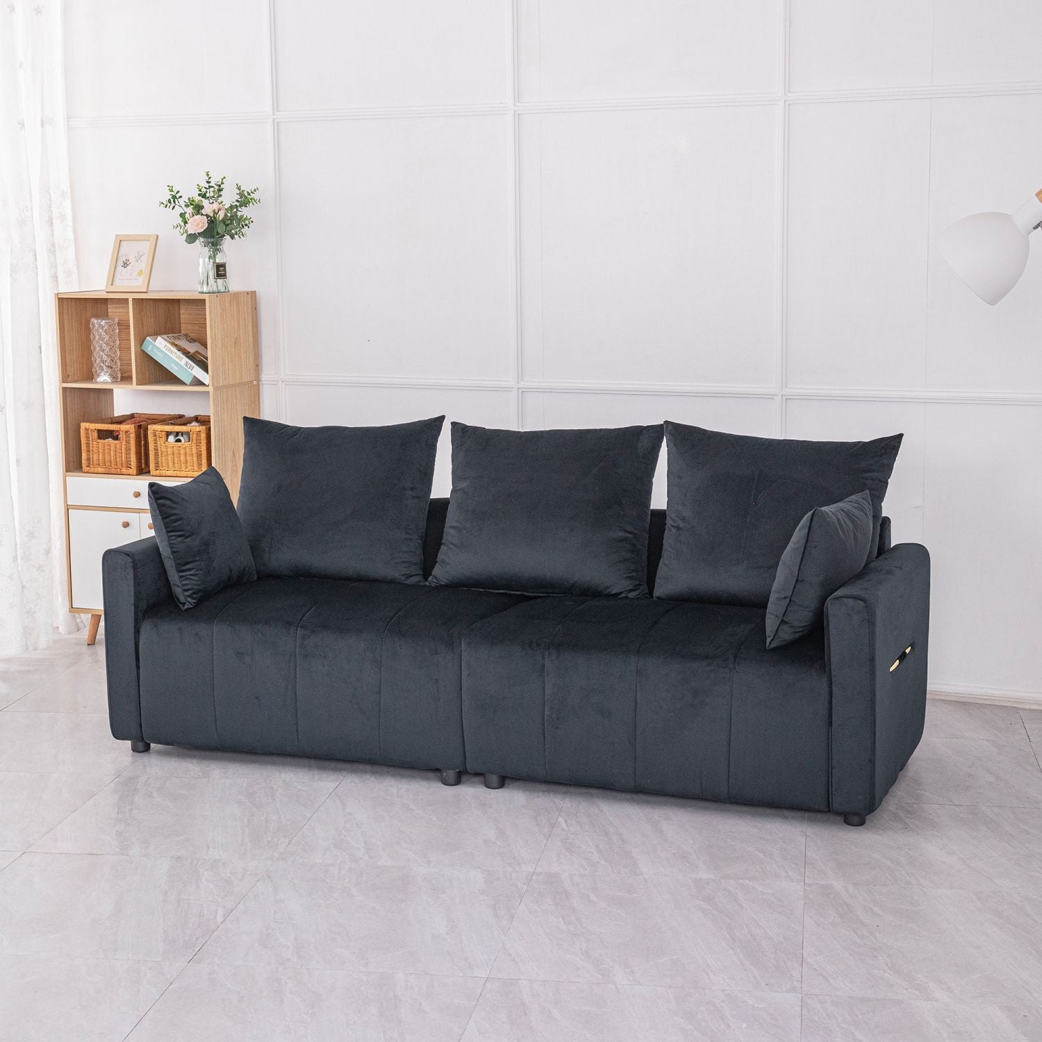 Velvet Modern 2 - Seater Sofa, Black Two - Tone Sectional Couch with Contemporary Design, 82" Living Room Furniture, Easy Assembly , An Elegant Choice for Home Decoration - Comfortable Living Decor