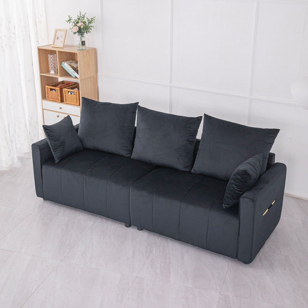 Velvet Modern 2 - Seater Sofa, Black Two - Tone Sectional Couch with Contemporary Design, 82" Living Room Furniture, Easy Assembly , An Elegant Choice for Home Decoration - Comfortable Living Decor
