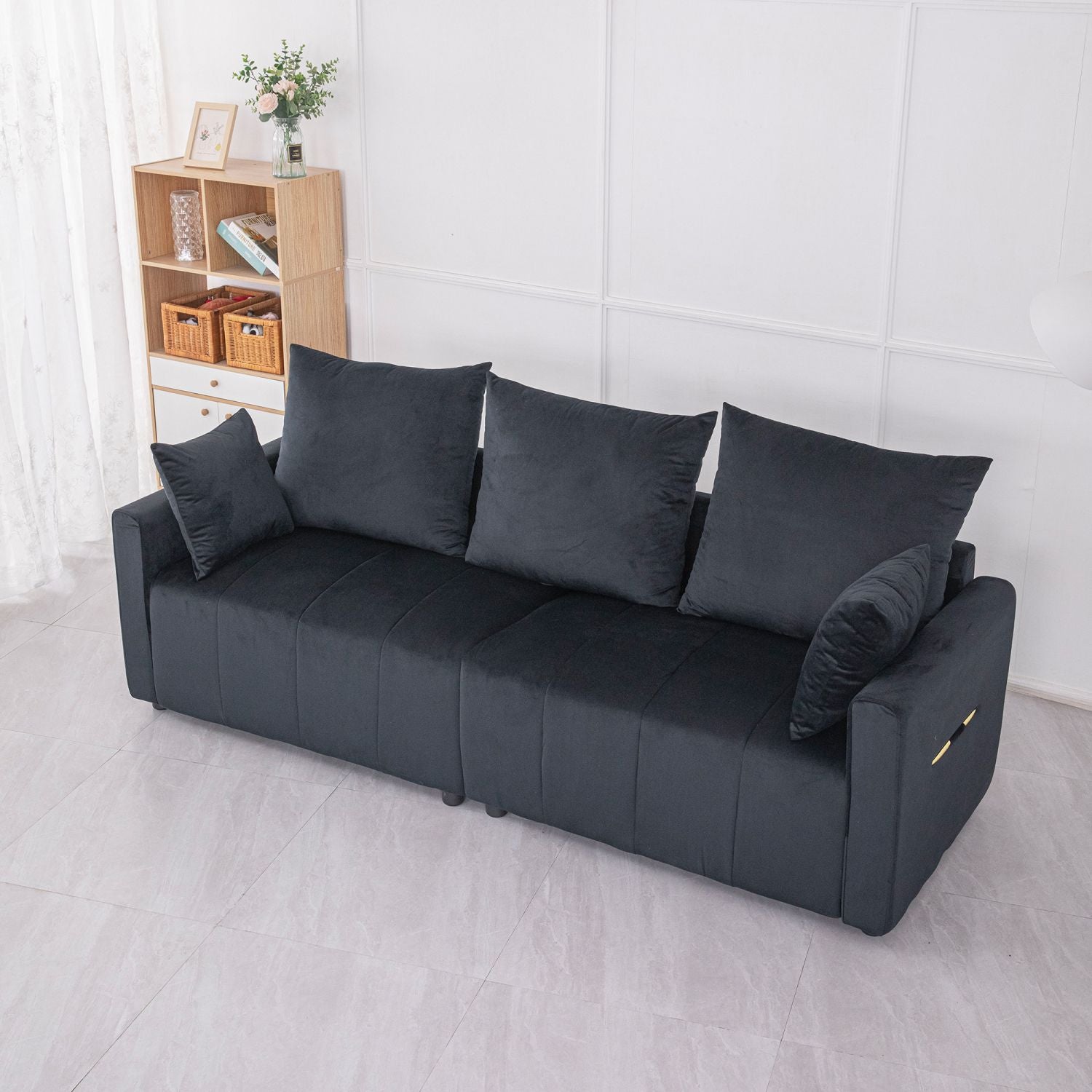 Velvet Modern 2 - Seater Sofa, Black Two - Tone Sectional Couch with Contemporary Design, 82" Living Room Furniture, Easy Assembly , An Elegant Choice for Home Decoration - Comfortable Living Decor