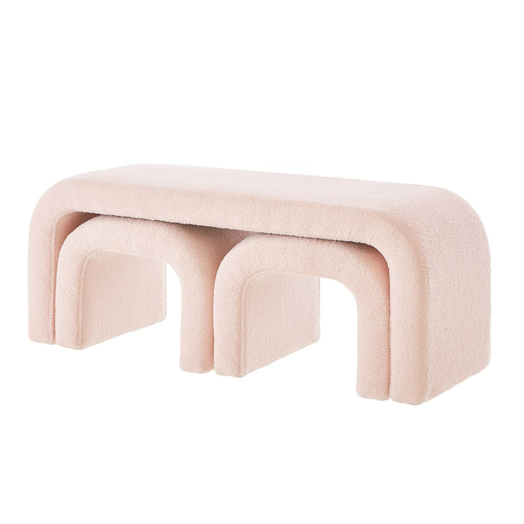 Versatile Pink U - Shaped Ottoman Bench Set for Living Room & Bedroom - 3 Piece Footrest Collection - Comfortable Living Decor