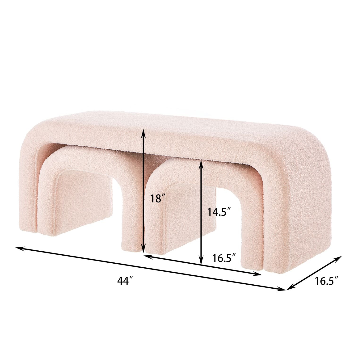 Versatile Pink U - Shaped Ottoman Bench Set for Living Room & Bedroom - 3 Piece Footrest Collection - Comfortable Living Decor