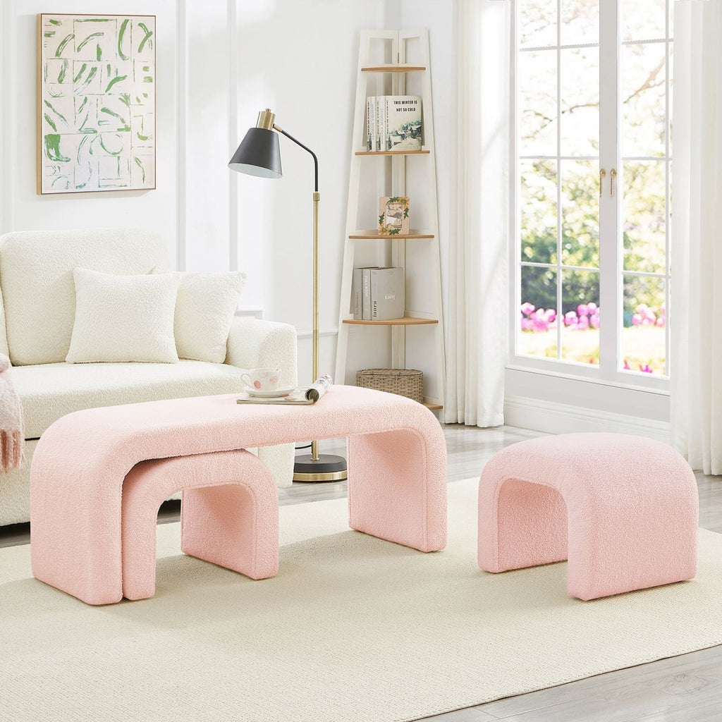 Versatile Pink U - Shaped Ottoman Bench Set for Living Room & Bedroom - 3 Piece Footrest Collection - Comfortable Living Decor