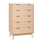 VEVOR 5 Fluted Drawer Dresser, Wooden Chest of Drawers with Sliding & Anti - tip Device, Modern Minimalist Dresser Chest, Closet Storage Organizer for Living Room, Hallway, Bedroom, Entryway, Light Wood - Comfortable Living Decor