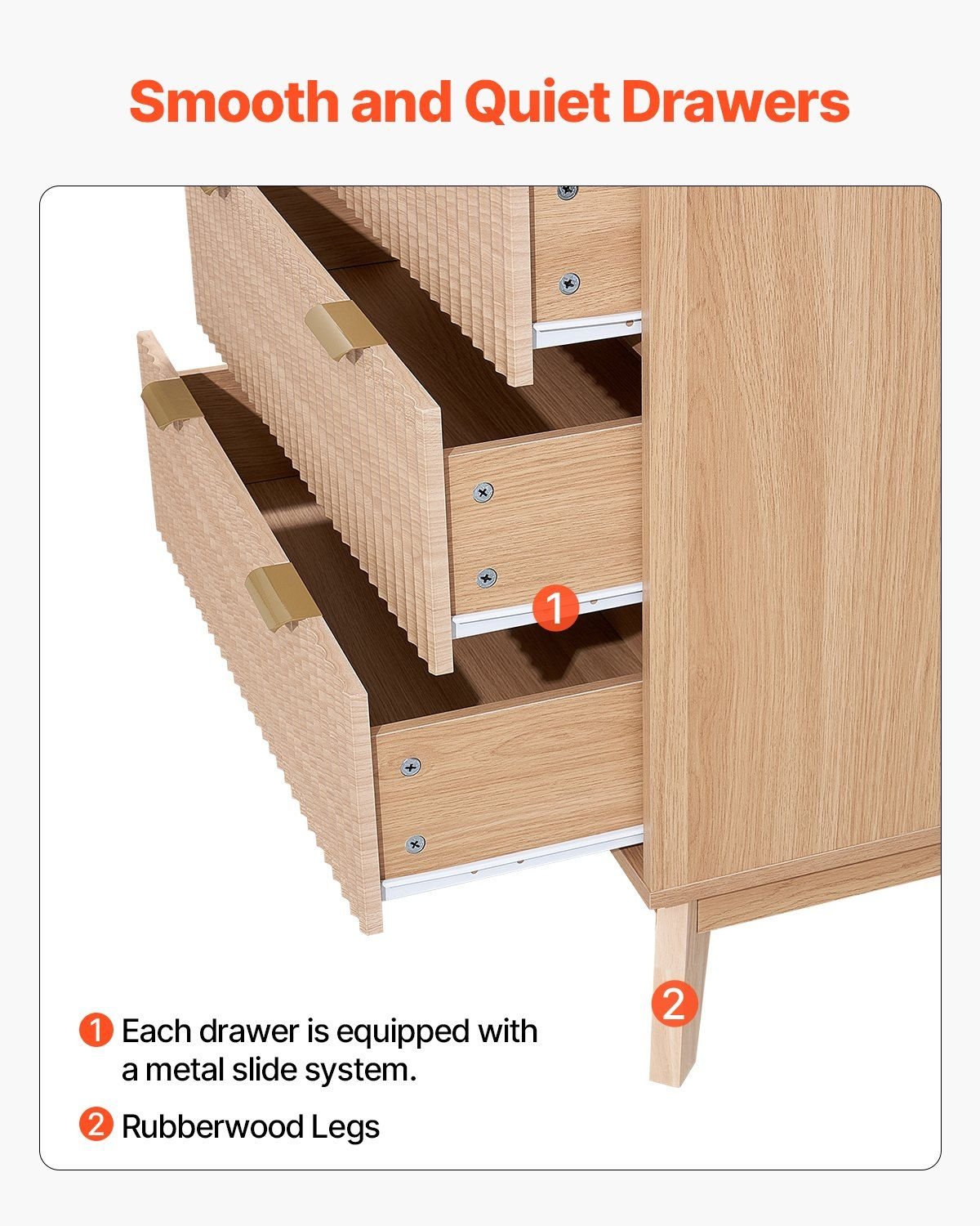 VEVOR 5 Fluted Drawer Dresser, Wooden Chest of Drawers with Sliding & Anti - tip Device, Modern Minimalist Dresser Chest, Closet Storage Organizer for Living Room, Hallway, Bedroom, Entryway, Light Wood - Comfortable Living Decor