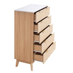 VEVOR 5 Fluted Drawer Dresser, Wooden Chest of Drawers with Sliding & Anti - tip Device, Modern Minimalist Dresser Chest, Closet Storage Organizer for Living Room, Hallway, Bedroom, Entryway, Light Wood - Comfortable Living Decor