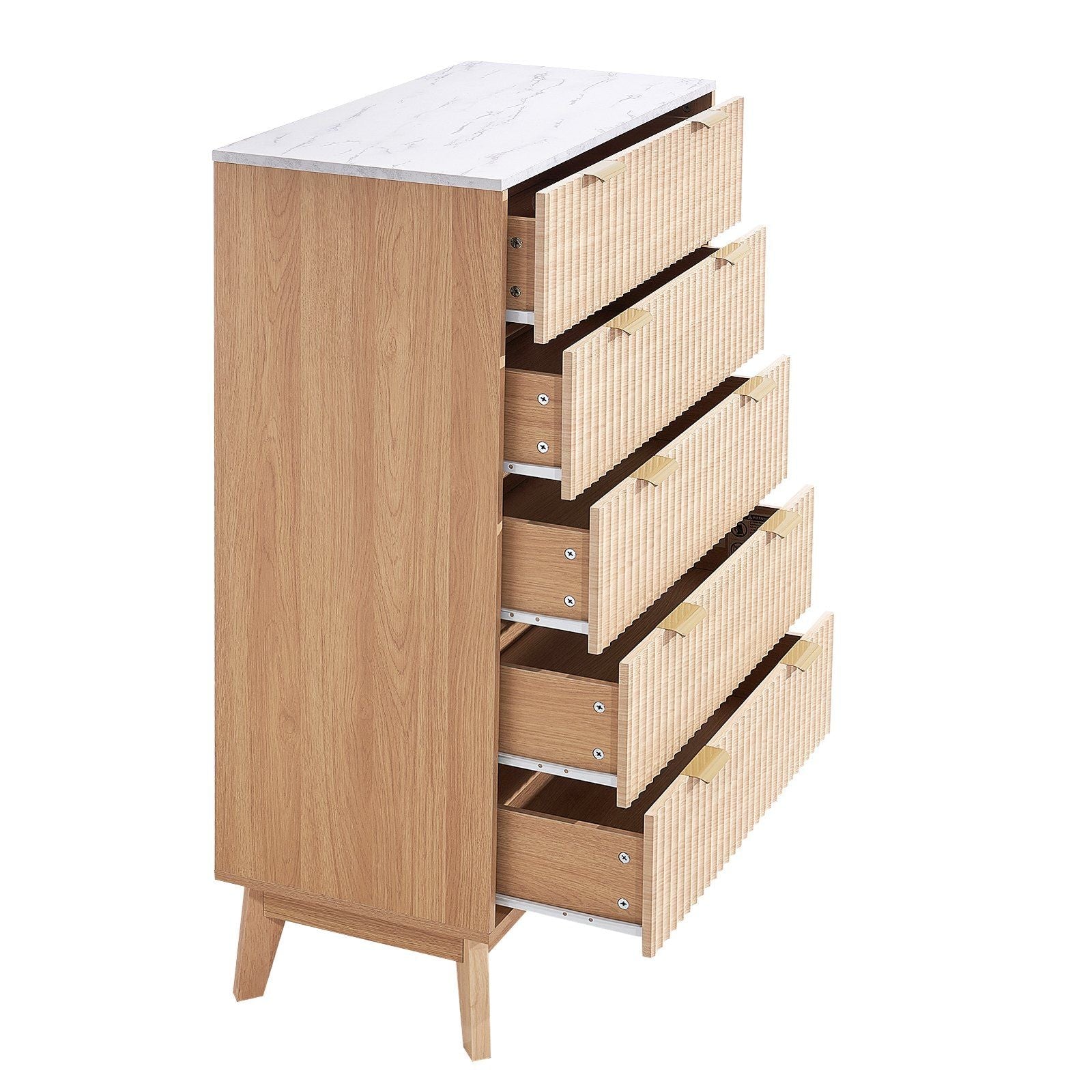 VEVOR 5 Fluted Drawer Dresser, Wooden Chest of Drawers with Sliding & Anti - tip Device, Modern Minimalist Dresser Chest, Closet Storage Organizer for Living Room, Hallway, Bedroom, Entryway, Light Wood - Comfortable Living Decor