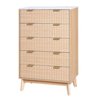 VEVOR 5 Fluted Drawer Dresser, Wooden Chest of Drawers with Sliding & Anti - tip Device, Modern Minimalist Dresser Chest, Closet Storage Organizer for Living Room, Hallway, Bedroom, Entryway, Light Wood - Comfortable Living Decor