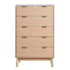 VEVOR 5 Fluted Drawer Dresser, Wooden Chest of Drawers with Sliding & Anti - tip Device, Modern Minimalist Dresser Chest, Closet Storage Organizer for Living Room, Hallway, Bedroom, Entryway, Light Wood - Comfortable Living Decor