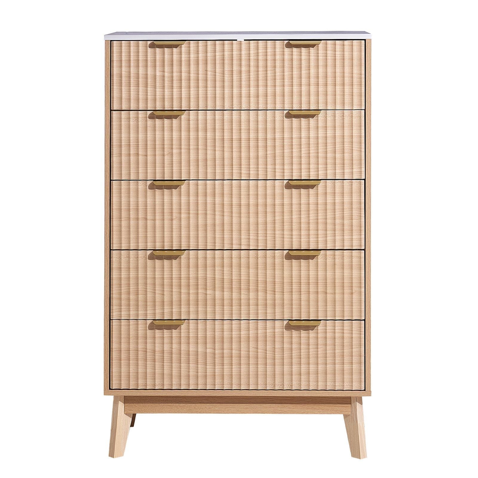 VEVOR 5 Fluted Drawer Dresser, Wooden Chest of Drawers with Sliding & Anti - tip Device, Modern Minimalist Dresser Chest, Closet Storage Organizer for Living Room, Hallway, Bedroom, Entryway, Light Wood - Comfortable Living Decor