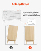 VEVOR 6 Fluted Drawer Dresser, Wooden Chest of Drawers with Sliding & Anti - tip Device, Modern Minimalist Dresser Chest, Fluted Closet Storage for Living Room, Hallway, Bedroom, Entryway, Light Wood - Comfortable Living Decor