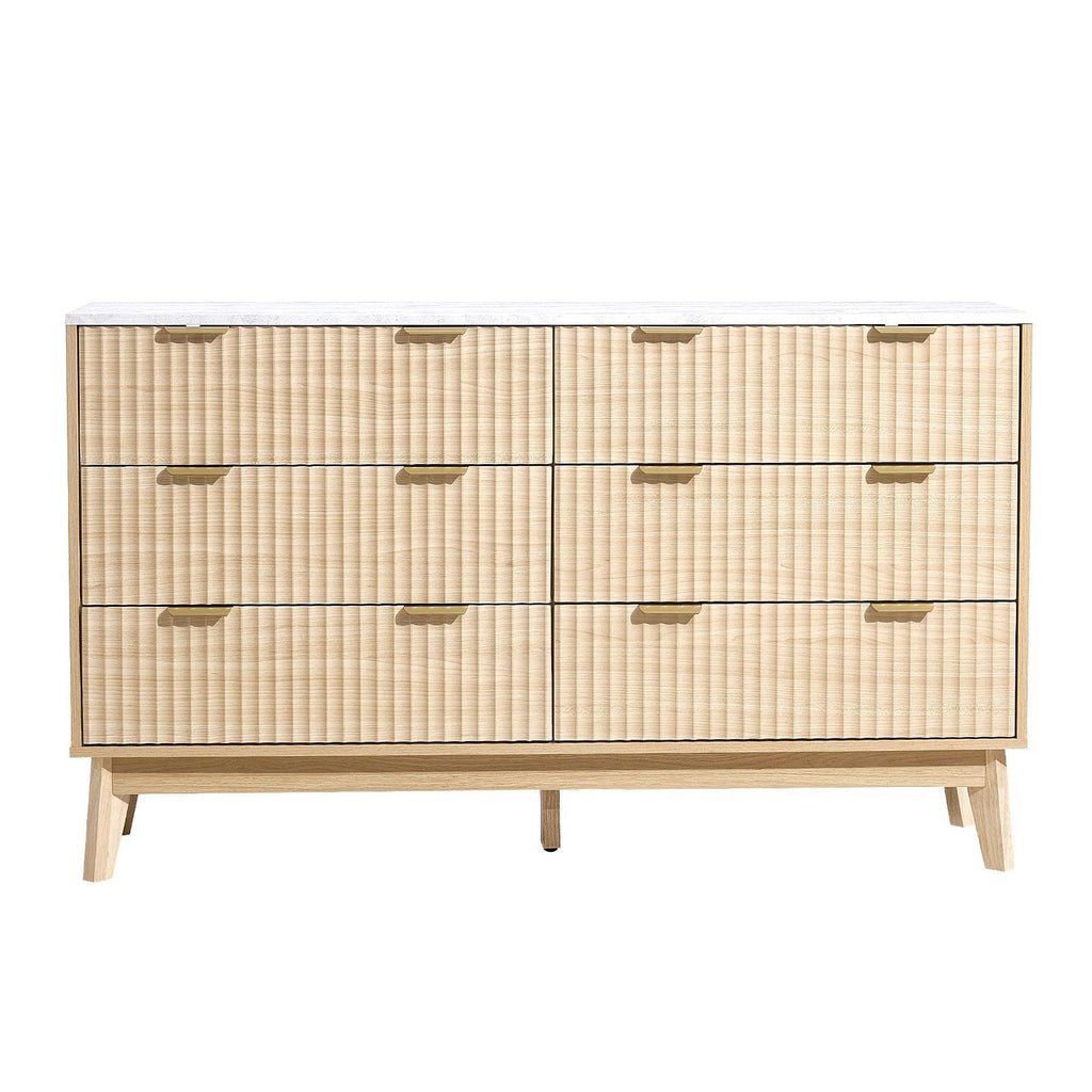 VEVOR 6 Fluted Drawer Dresser, Wooden Chest of Drawers with Sliding & Anti - tip Device, Modern Minimalist Dresser Chest, Fluted Closet Storage for Living Room, Hallway, Bedroom, Entryway, Light Wood - Comfortable Living Decor