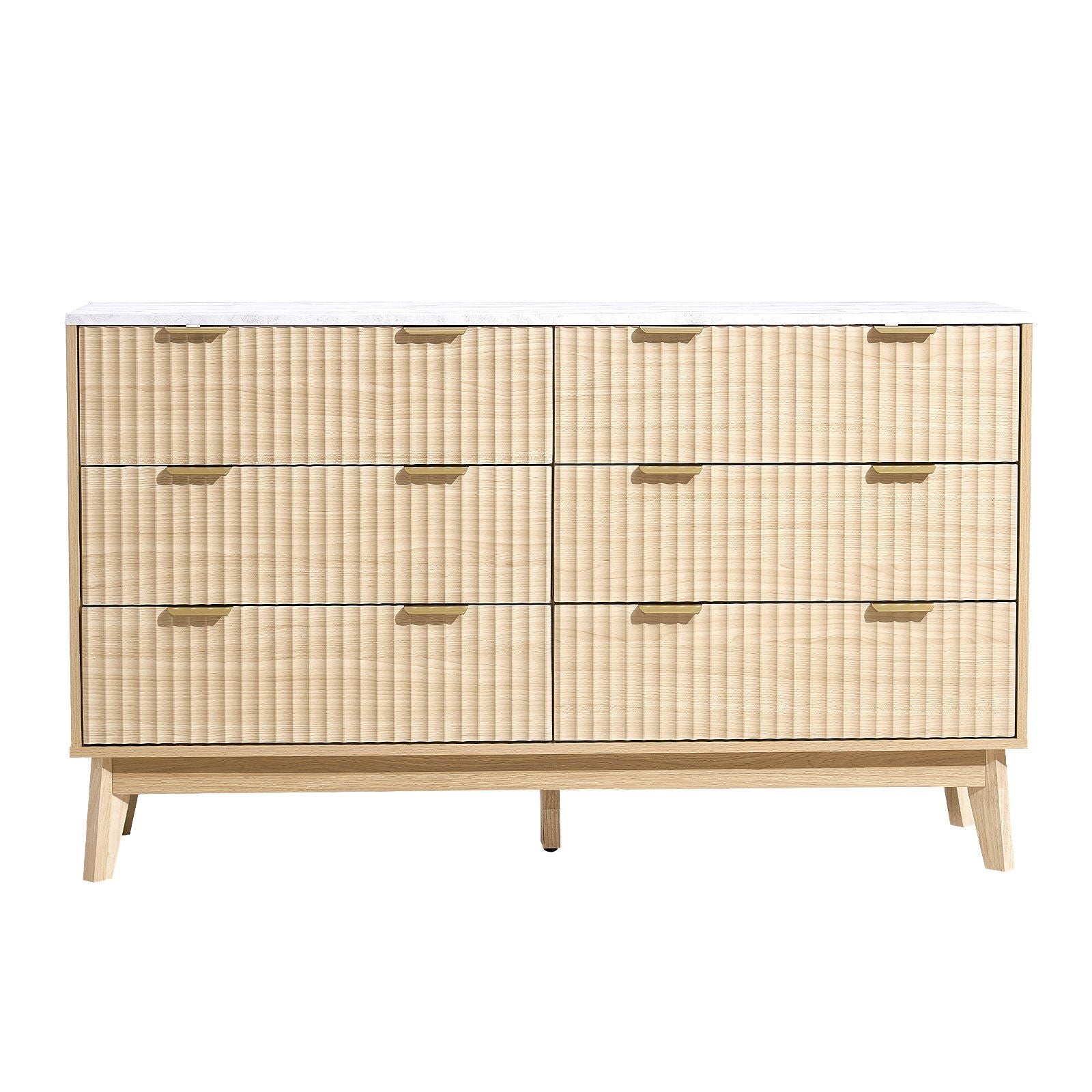 VEVOR 6 Fluted Drawer Dresser, Wooden Chest of Drawers with Sliding & Anti - tip Device, Modern Minimalist Dresser Chest, Fluted Closet Storage for Living Room, Hallway, Bedroom, Entryway, Light Wood - Comfortable Living Decor