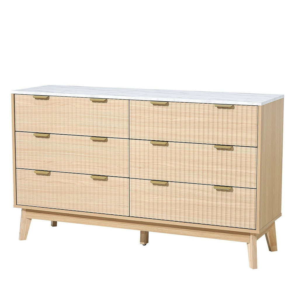 VEVOR 6 Fluted Drawer Dresser, Wooden Chest of Drawers with Sliding & Anti - tip Device, Modern Minimalist Dresser Chest, Fluted Closet Storage for Living Room, Hallway, Bedroom, Entryway, Light Wood - Comfortable Living Decor