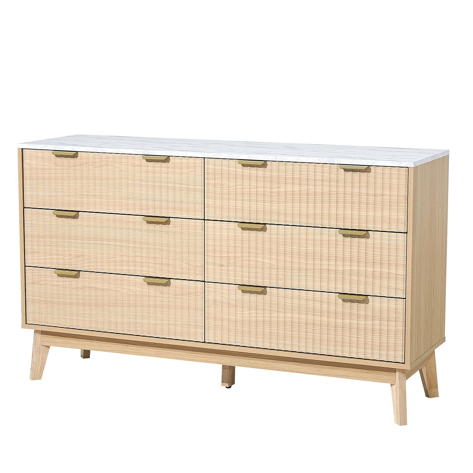 VEVOR 6 Fluted Drawer Dresser, Wooden Chest of Drawers with Sliding & Anti - tip Device, Modern Minimalist Dresser Chest, Fluted Closet Storage for Living Room, Hallway, Bedroom, Entryway, Light Wood - Comfortable Living Decor