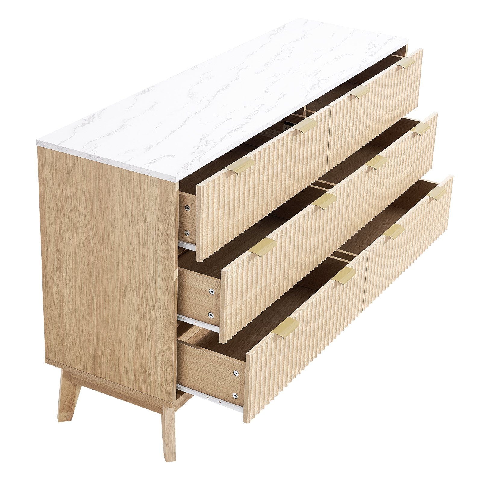 VEVOR 6 Fluted Drawer Dresser, Wooden Chest of Drawers with Sliding & Anti - tip Device, Modern Minimalist Dresser Chest, Fluted Closet Storage for Living Room, Hallway, Bedroom, Entryway, Light Wood - Comfortable Living Decor