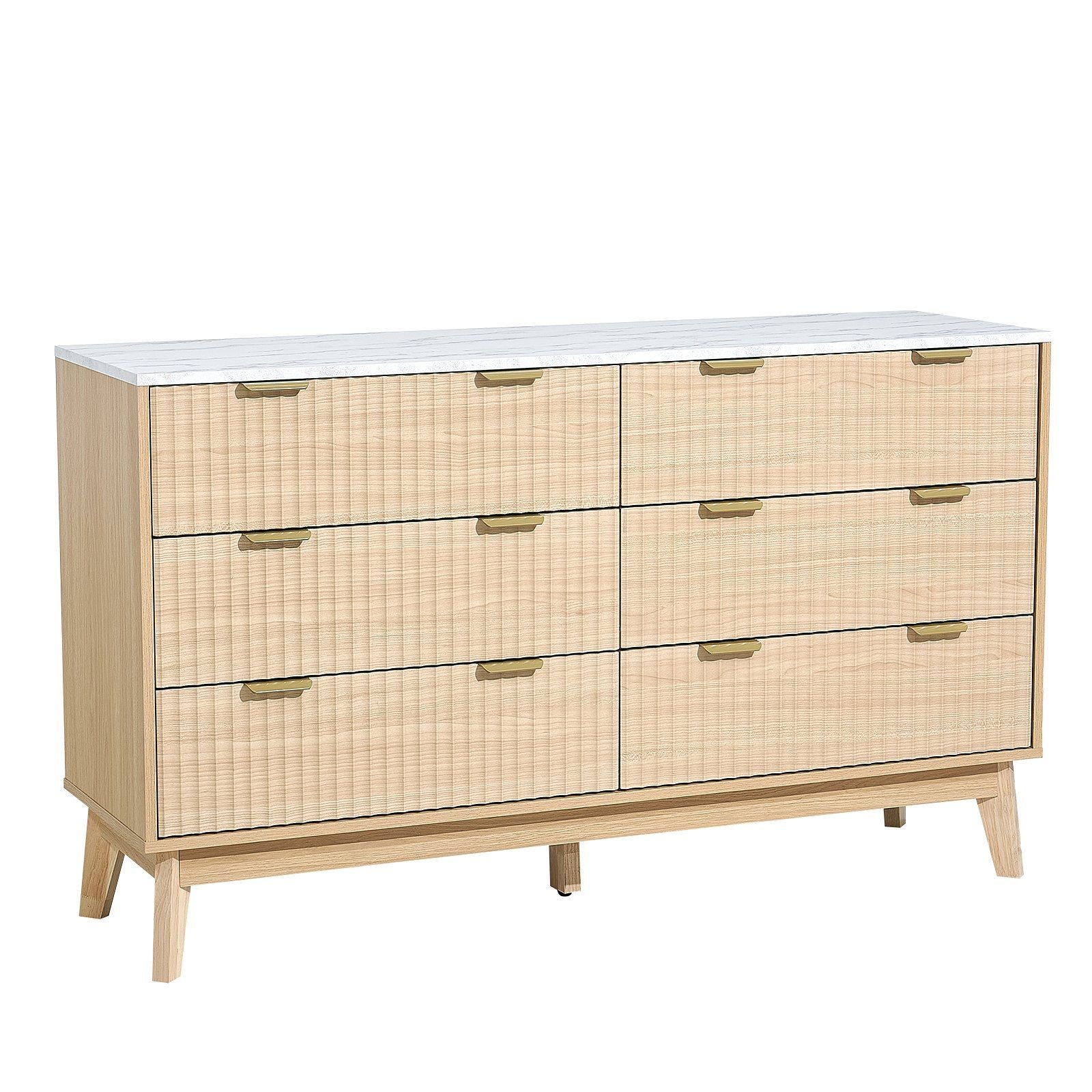 VEVOR 6 Fluted Drawer Dresser, Wooden Chest of Drawers with Sliding & Anti - tip Device, Modern Minimalist Dresser Chest, Fluted Closet Storage for Living Room, Hallway, Bedroom, Entryway, Light Wood - Comfortable Living Decor