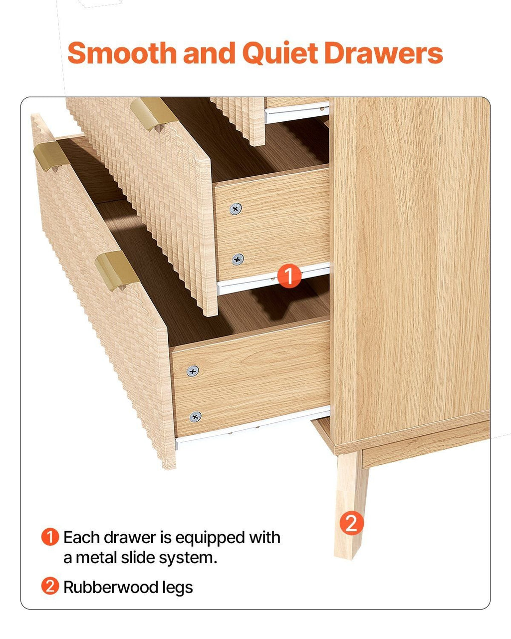 VEVOR 6 Fluted Drawer Dresser, Wooden Chest of Drawers with Sliding & Anti - tip Device, Modern Minimalist Dresser Chest, Fluted Closet Storage for Living Room, Hallway, Bedroom, Entryway, Light Wood - Comfortable Living Decor