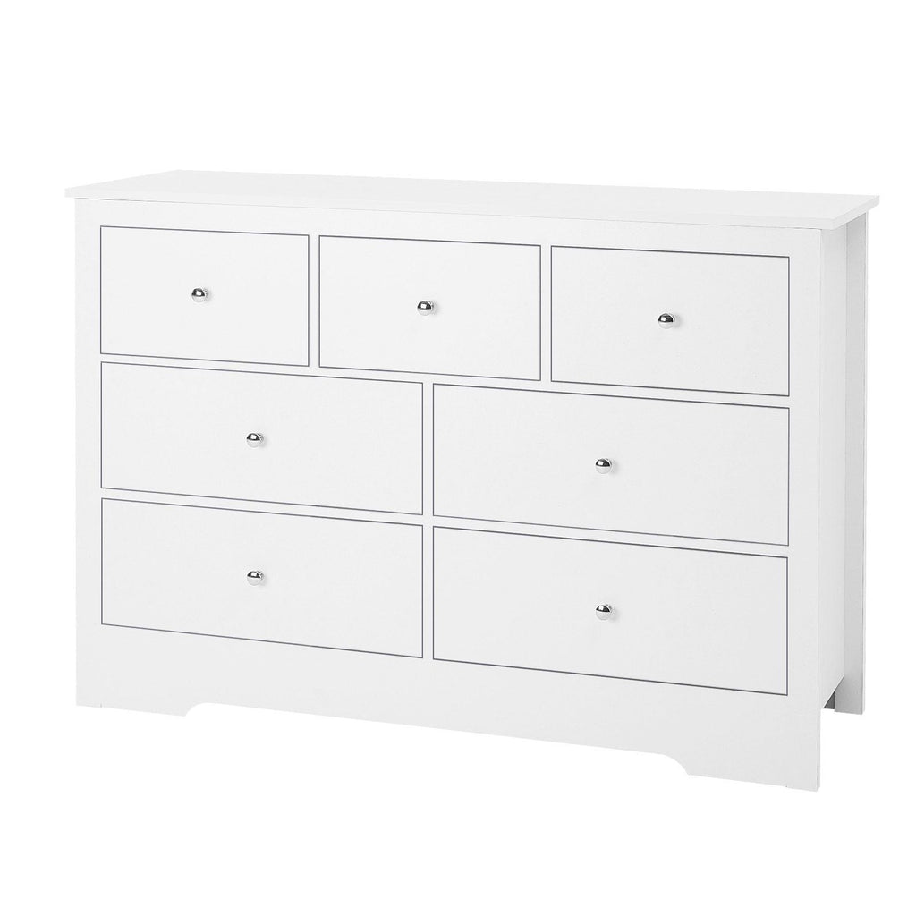 VEVOR 7 Drawer Dresser, Wooden Chest of Drawers with Sliding with Anti - tip Device, Modern Minimalist Dresser Chest, Closet Storage Organizer for Living Room, Hallway, Bedroom, Entryway, White - Comfortable Living Decor