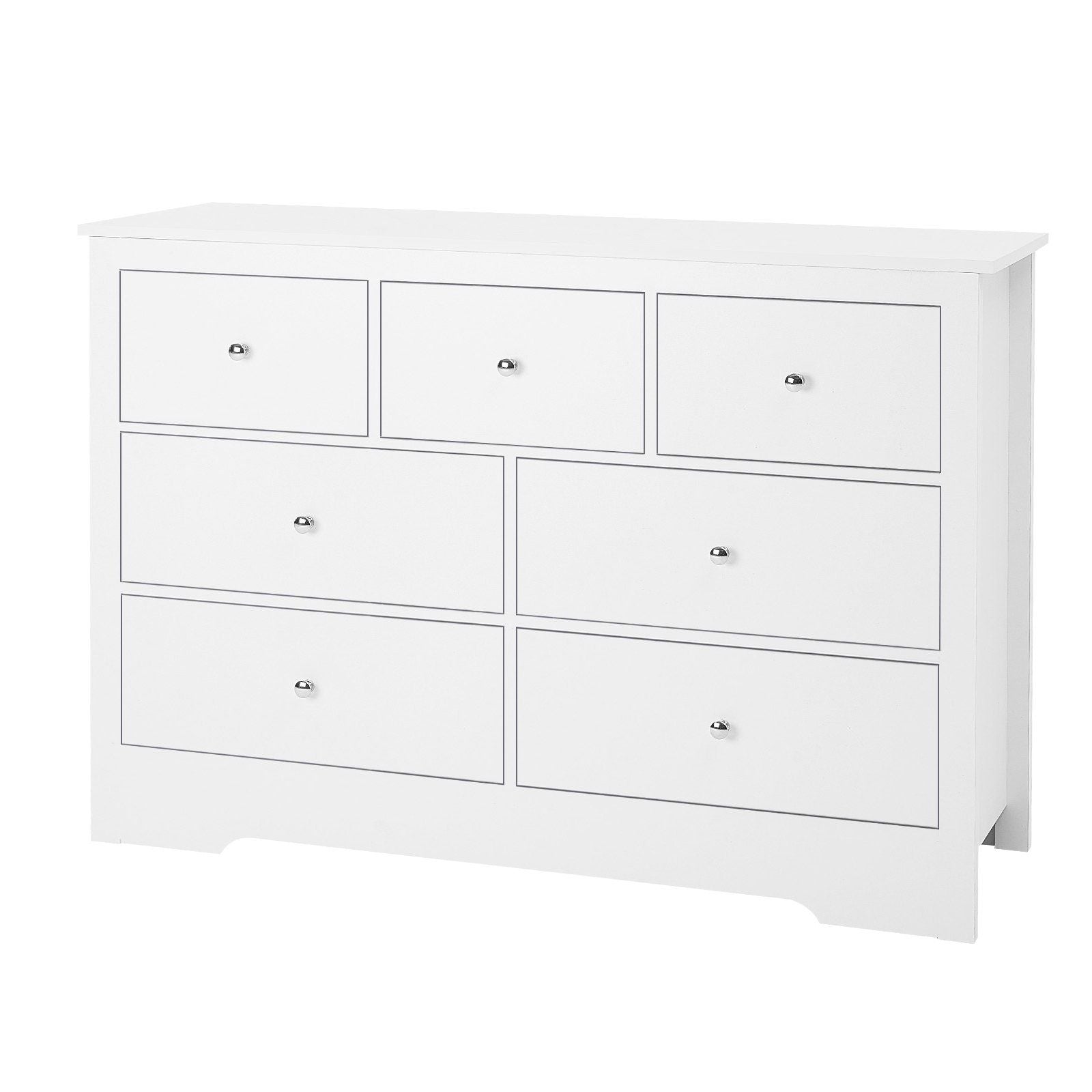 VEVOR 7 Drawer Dresser, Wooden Chest of Drawers with Sliding with Anti - tip Device, Modern Minimalist Dresser Chest, Closet Storage Organizer for Living Room, Hallway, Bedroom, Entryway, White - Comfortable Living Decor