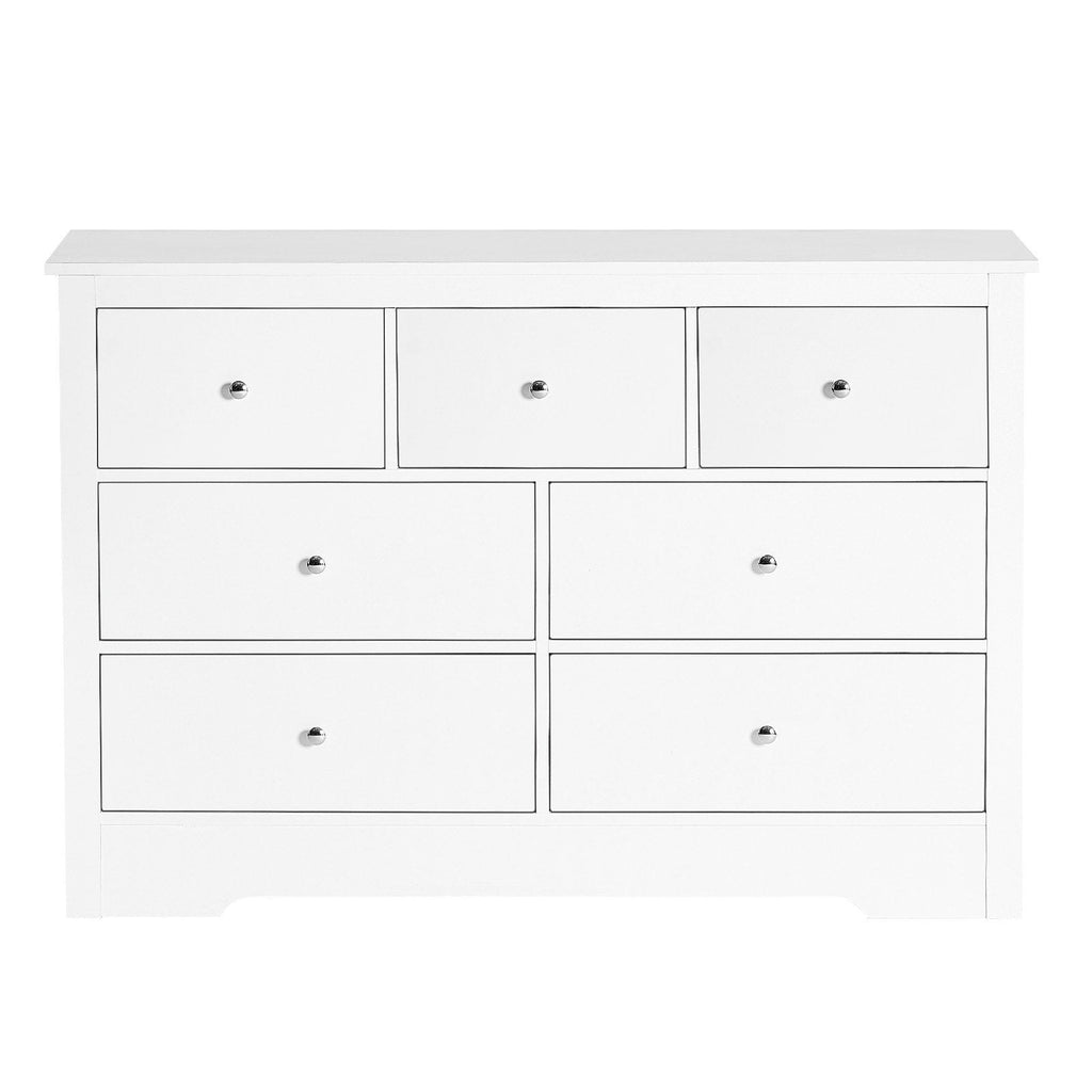 VEVOR 7 Drawer Dresser, Wooden Chest of Drawers with Sliding with Anti - tip Device, Modern Minimalist Dresser Chest, Closet Storage Organizer for Living Room, Hallway, Bedroom, Entryway, White - Comfortable Living Decor