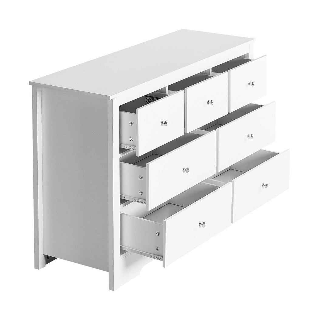 VEVOR 7 Drawer Dresser, Wooden Chest of Drawers with Sliding with Anti - tip Device, Modern Minimalist Dresser Chest, Closet Storage Organizer for Living Room, Hallway, Bedroom, Entryway, White - Comfortable Living Decor
