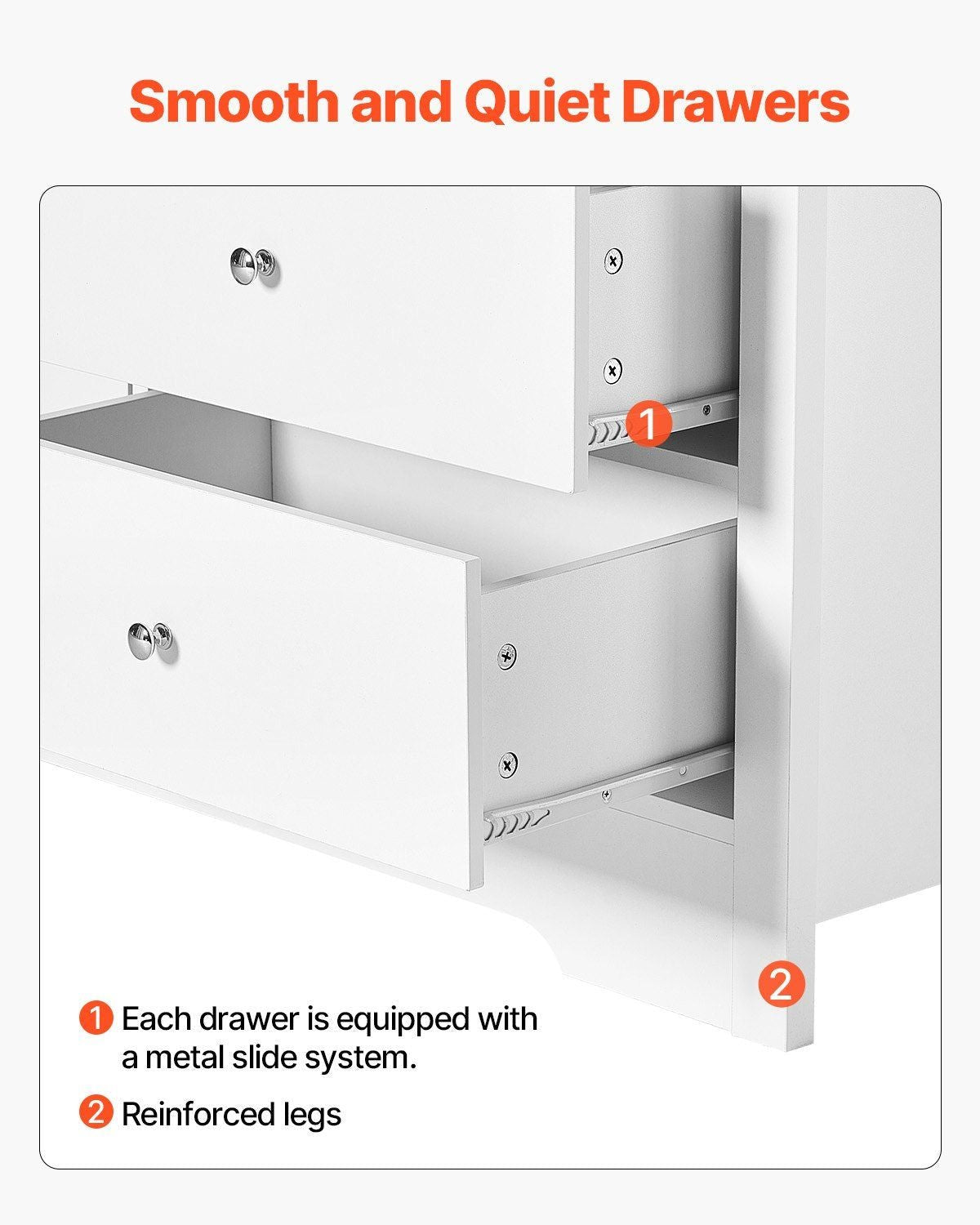 VEVOR 7 Drawer Dresser, Wooden Chest of Drawers with Sliding with Anti - tip Device, Modern Minimalist Dresser Chest, Closet Storage Organizer for Living Room, Hallway, Bedroom, Entryway, White - Comfortable Living Decor