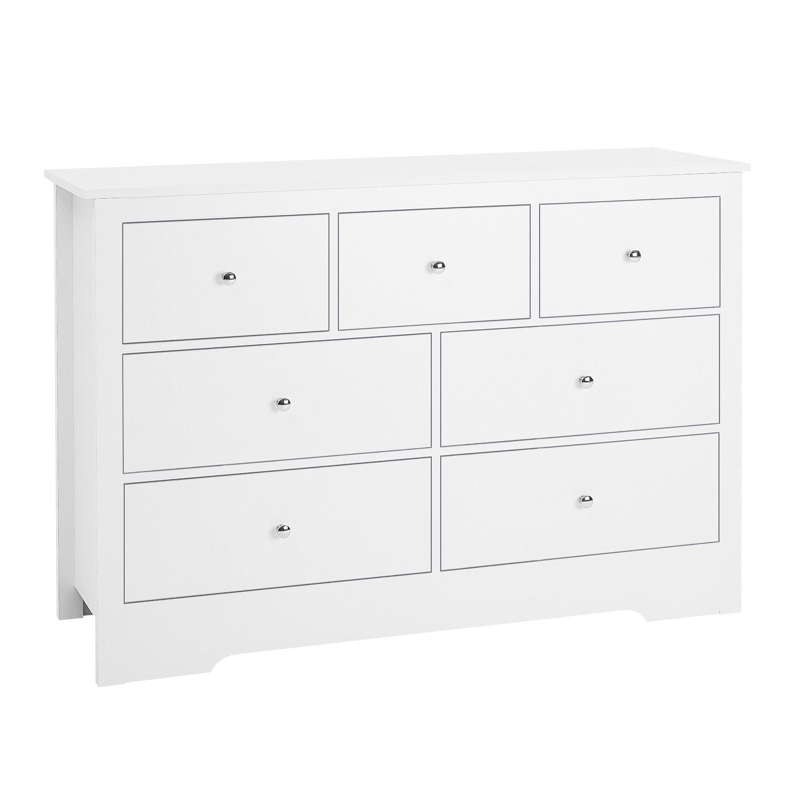 VEVOR 7 Drawer Dresser, Wooden Chest of Drawers with Sliding with Anti - tip Device, Modern Minimalist Dresser Chest, Closet Storage Organizer for Living Room, Hallway, Bedroom, Entryway, White - Comfortable Living Decor