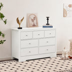 VEVOR 7 Drawer Dresser, Wooden Chest of Drawers with Sliding with Anti - tip Device, Modern Minimalist Dresser Chest, Closet Storage Organizer for Living Room, Hallway, Bedroom, Entryway, White - Comfortable Living Decor