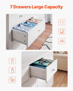 VEVOR 7 Drawer Dresser, Wooden Chest of Drawers with Sliding with Anti - tip Device, Modern Minimalist Dresser Chest, Closet Storage Organizer for Living Room, Hallway, Bedroom, Entryway, White - Comfortable Living Decor