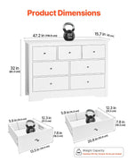 VEVOR 7 Drawer Dresser, Wooden Chest of Drawers with Sliding with Anti - tip Device, Modern Minimalist Dresser Chest, Closet Storage Organizer for Living Room, Hallway, Bedroom, Entryway, White - Comfortable Living Decor