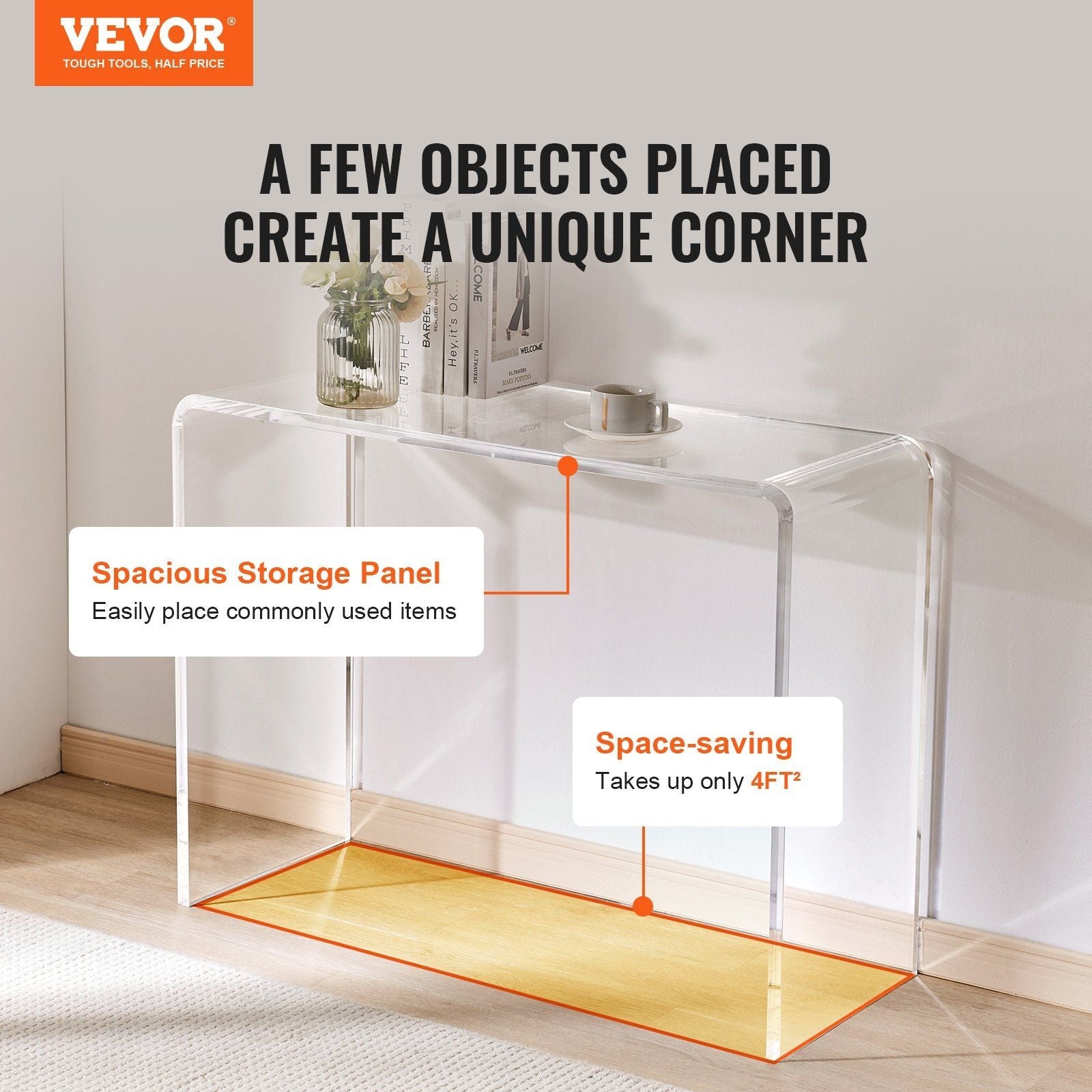 VEVOR Acrylic Console Table, Clear Acrylic End Table, Transparent Acrylic Side Table 38.2x15x29.3 inch, for Foyer, Living Room, Dining Room - Comfortable Living Decor