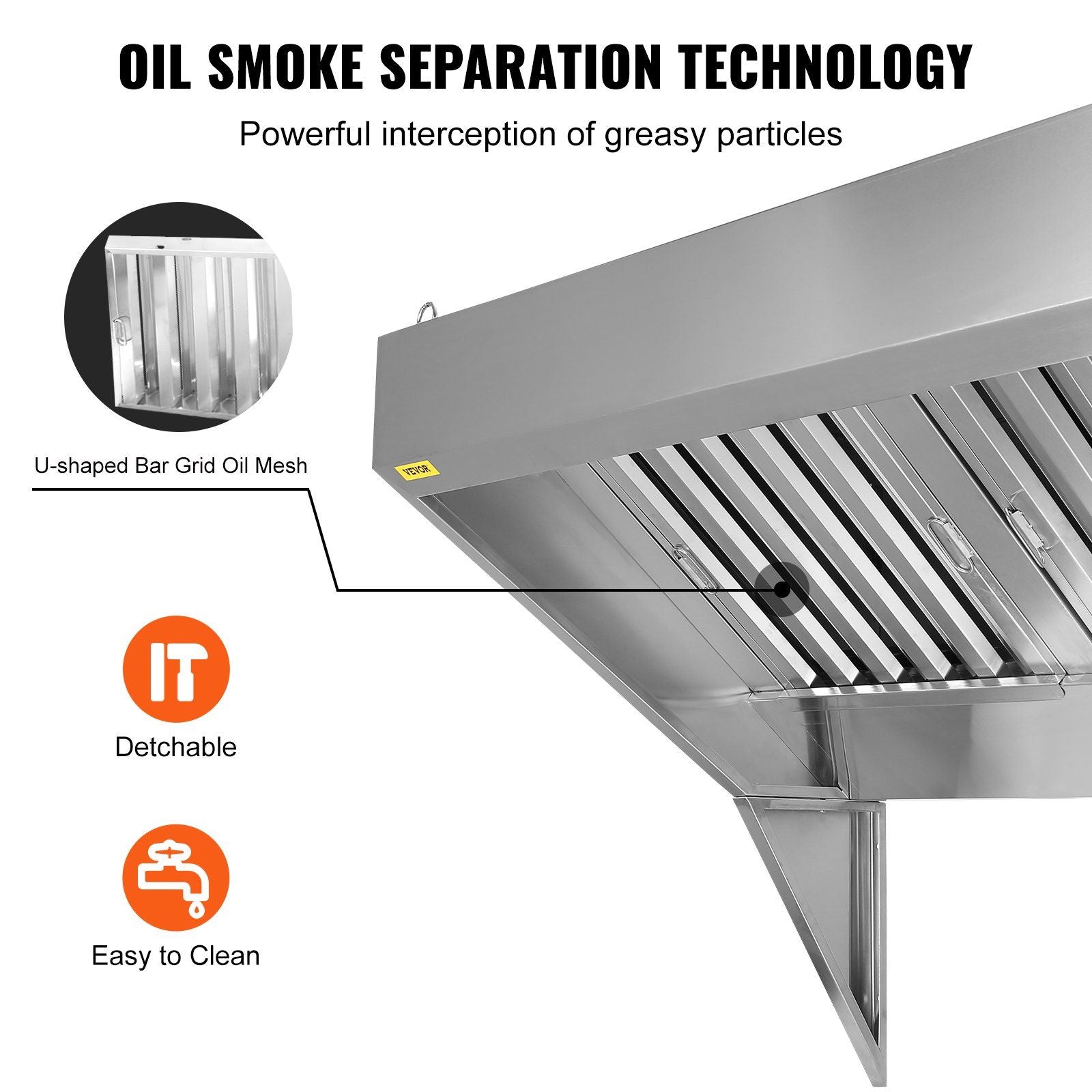VEVOR Commercial Exhaust Hood, 7FT Food Truck Hood Exhaust, 201 Stainless Steel Concession Trailer Hood with 3 Detachable U - shaped Grid Oil Filter Mesh, Rust Resistant Vent Hood for Kitchen Restaurant - Comfortable Living Decor