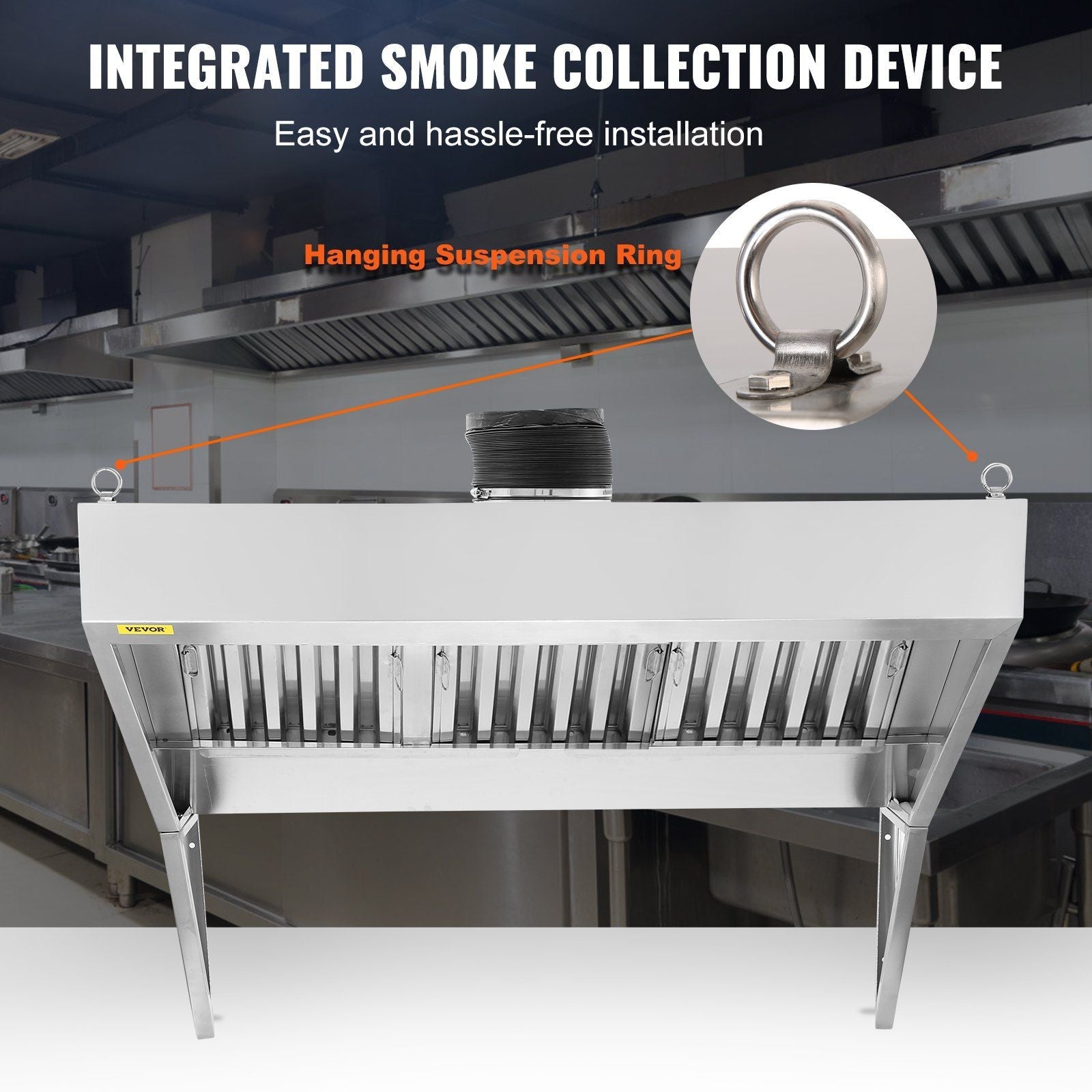 VEVOR Commercial Exhaust Hood, 7FT Food Truck Hood Exhaust, 201 Stainless Steel Concession Trailer Hood with 3 Detachable U - shaped Grid Oil Filter Mesh, Rust Resistant Vent Hood for Kitchen Restaurant - Comfortable Living Decor